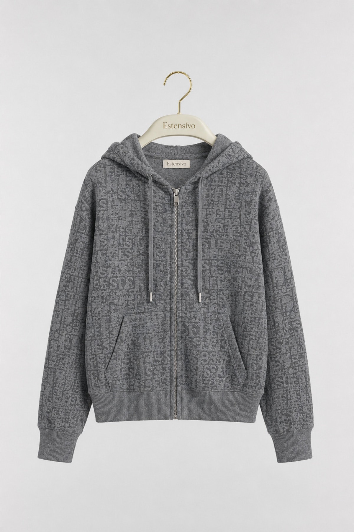 Monogram Baskılı Fermuarlı Oversize Hoodie Sweatshirt