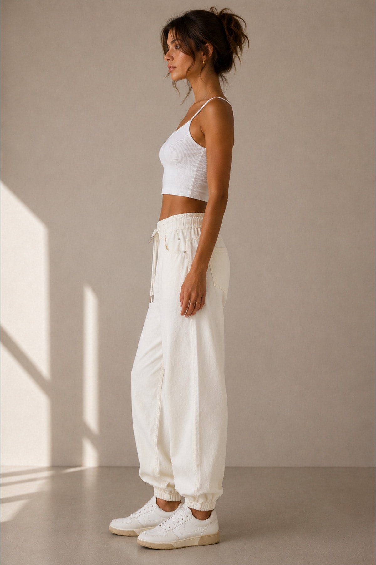 Ekru Milano Model Rahat Kesim Pantolon - Görsel 3