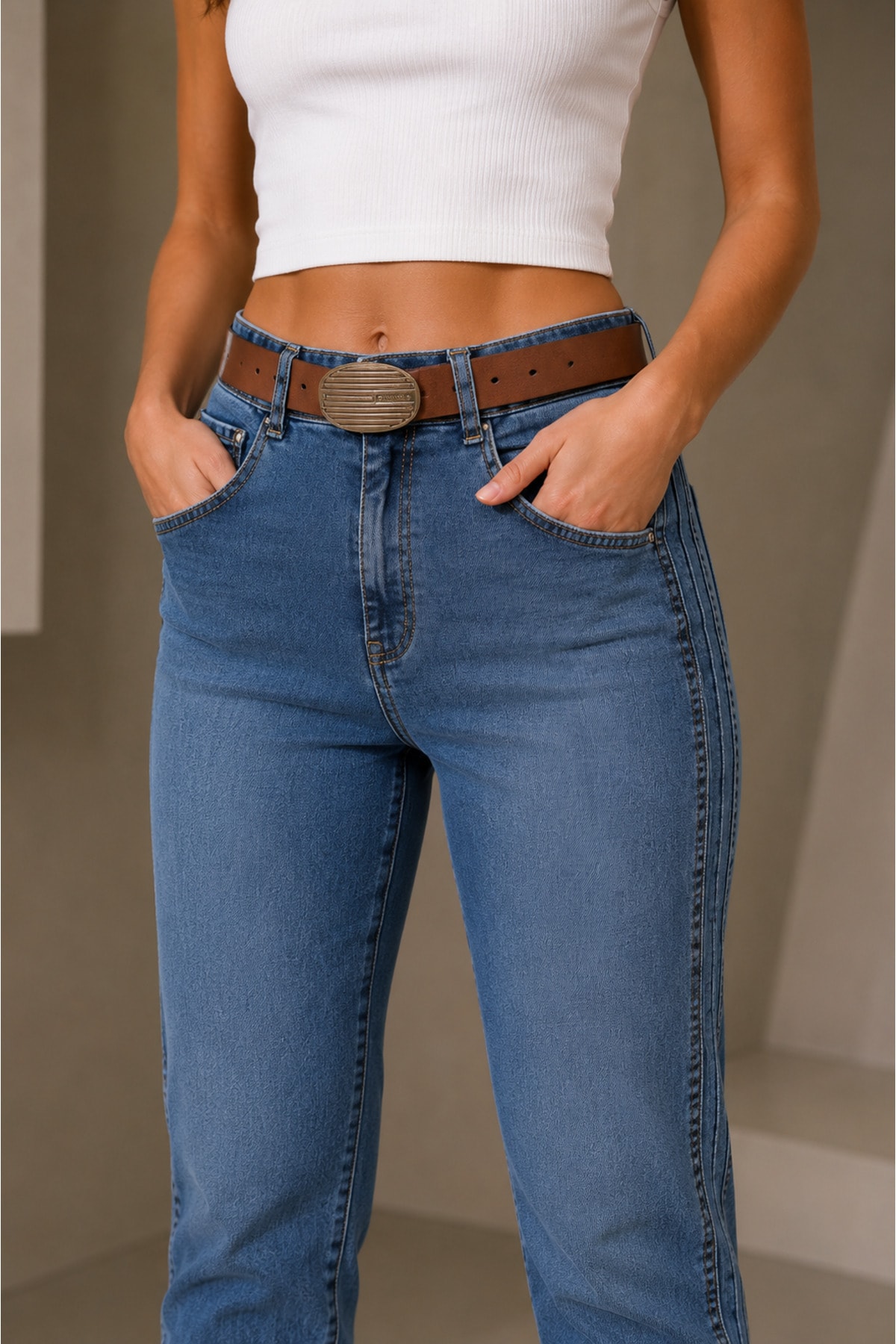 Orta Bel Straight Fit Mavi Kadın Kot Pantolon - Görsel 4