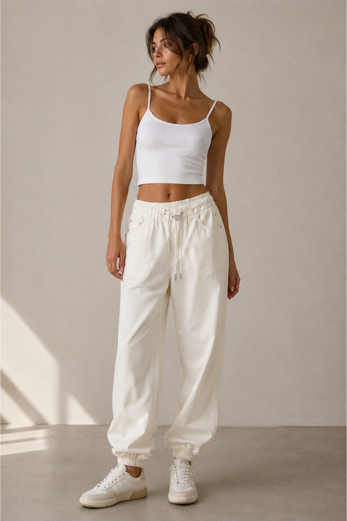 Ekru Milano Model Rahat Kesim Pantolon - Görsel 1