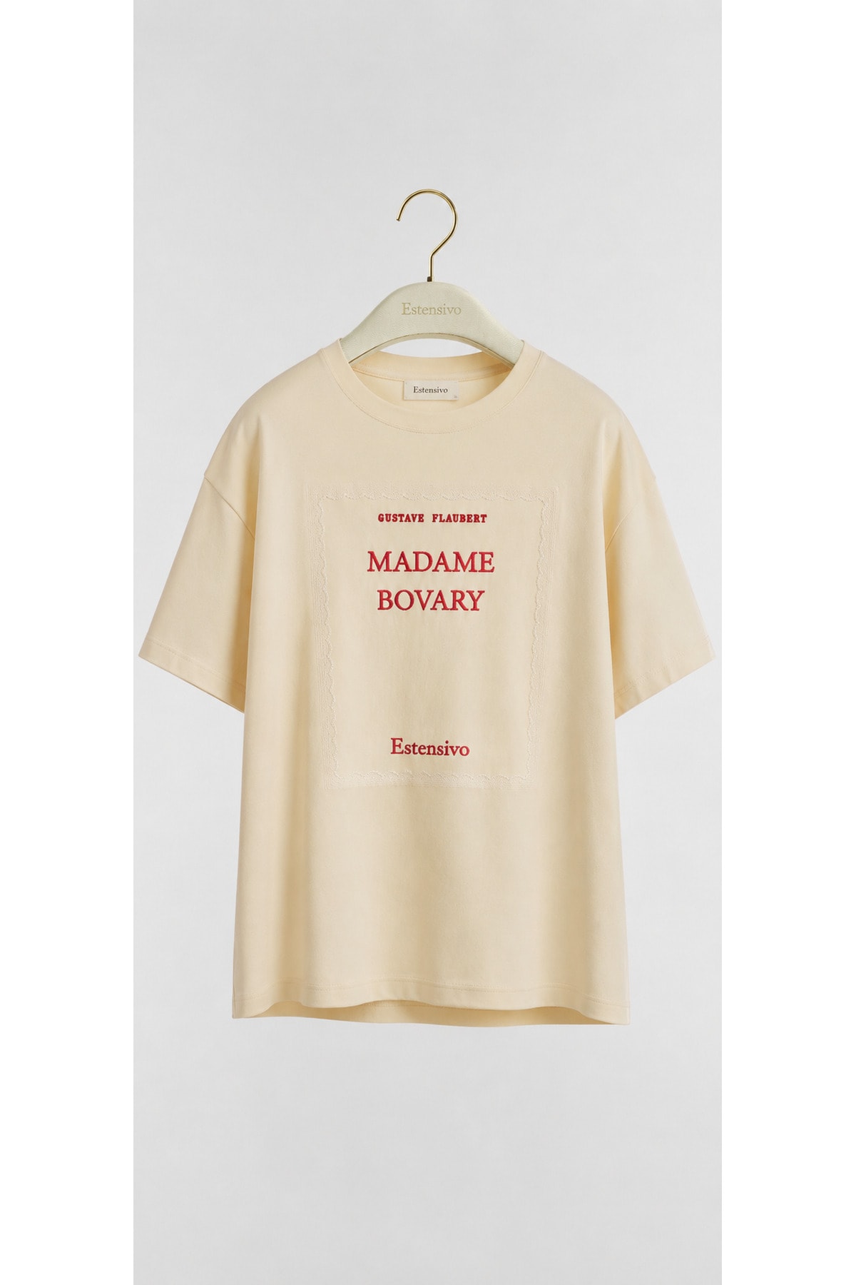 Madame Bovary Baskılı Oversize T-Shirt – Krem / Bej - Görsel 6