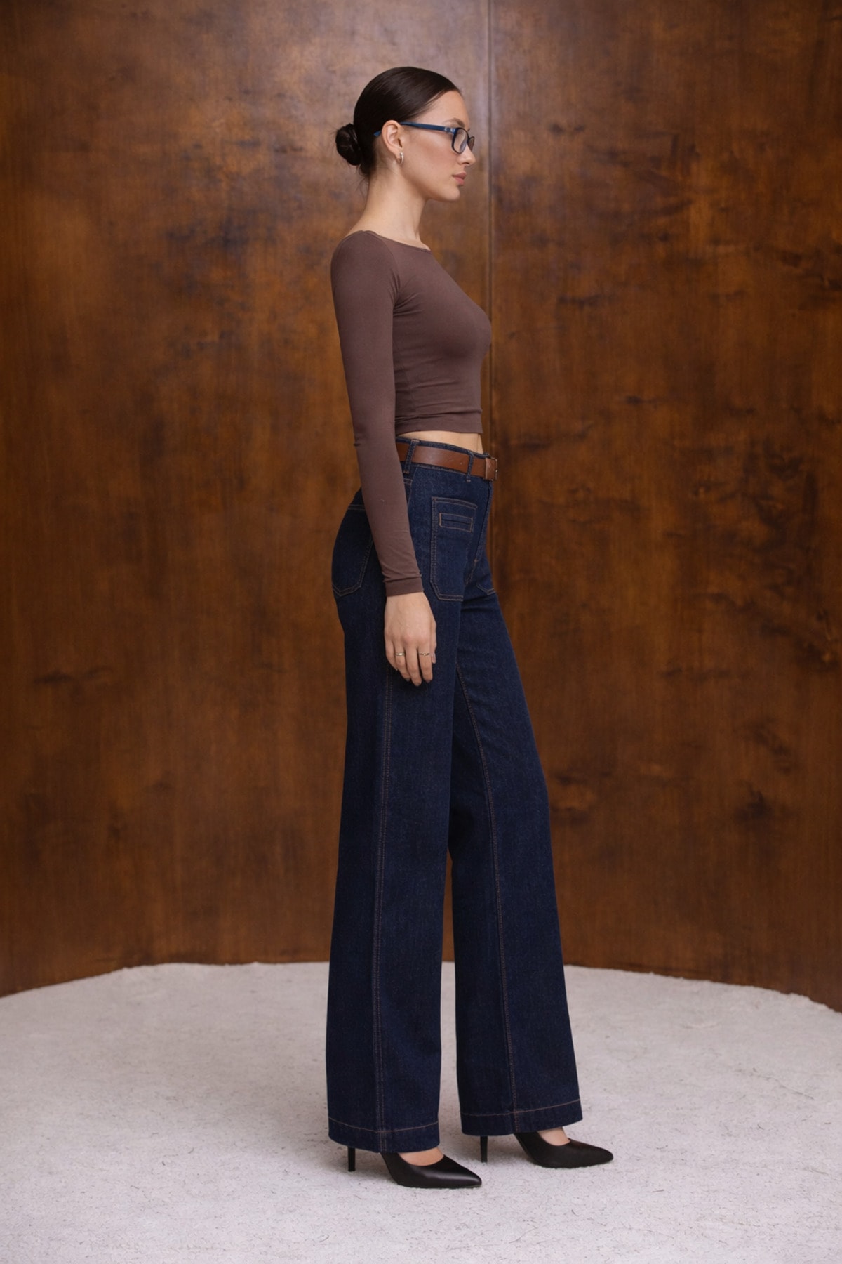 Lacivert Bol Paça Denim Pantolon Modern Kesim - Görsel 3