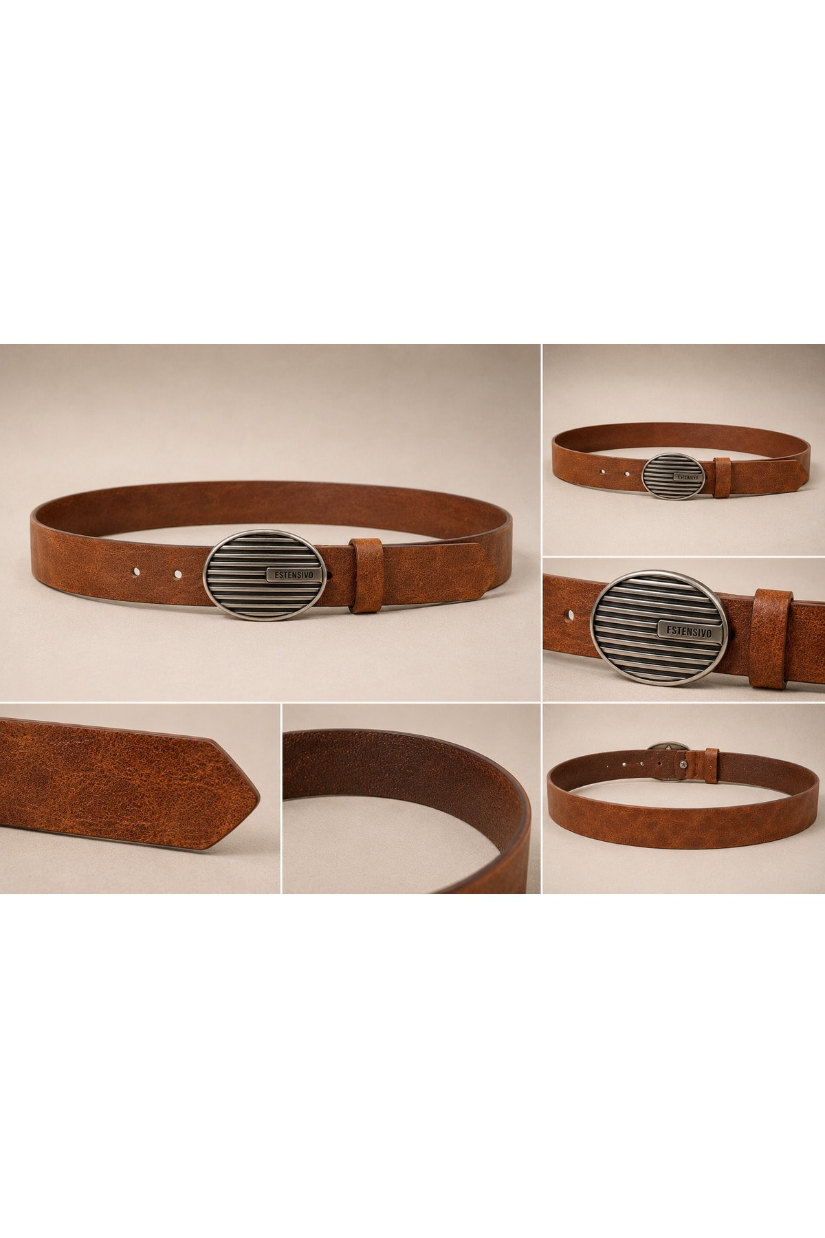 Kadın Koyu Kahve Oval Tokalı Minimal Şık Kemer Metal Detaylı Deri Görünümlü - Görsel 6